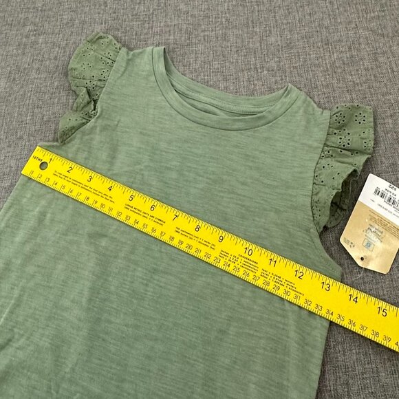 NEW! Girls Thereabouts Top Lace Ruffle Sleeves Hedge Green XS 6/6X Recycled Poly - Picture 5 of 10